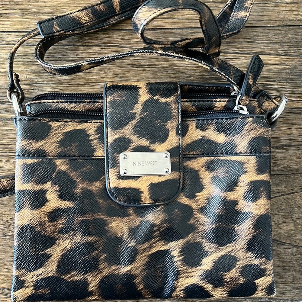 Multiple compartment leopard crossbody